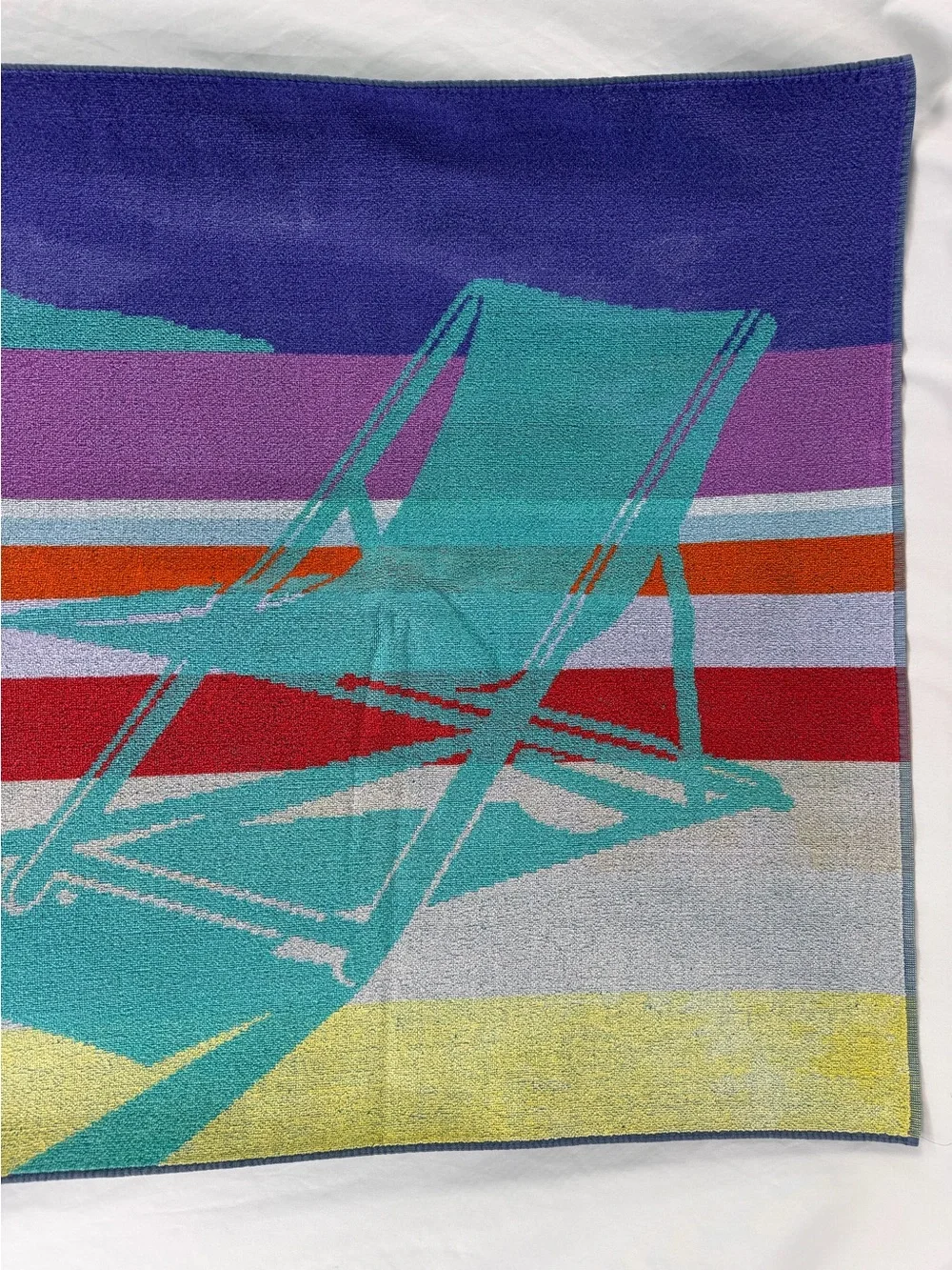 Rare Vintage Cobra 1980s Beach Towel Turquoise Deck Chair Motif Coastal Pop Art